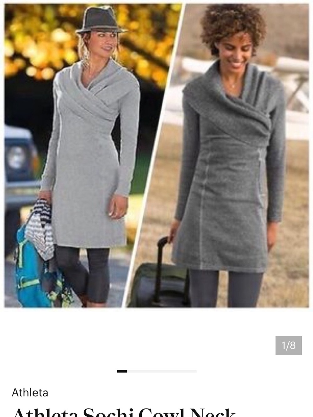 Athleta Gray Cross-Front Cowl Neck Sweater Dress S